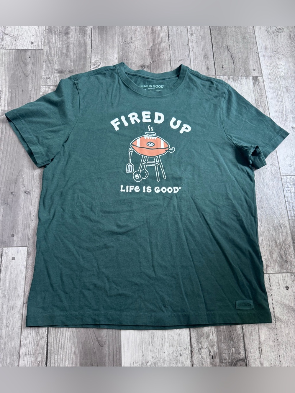 Life is Good Short Sleeve Crusher Tee Fired Up Green Football Large